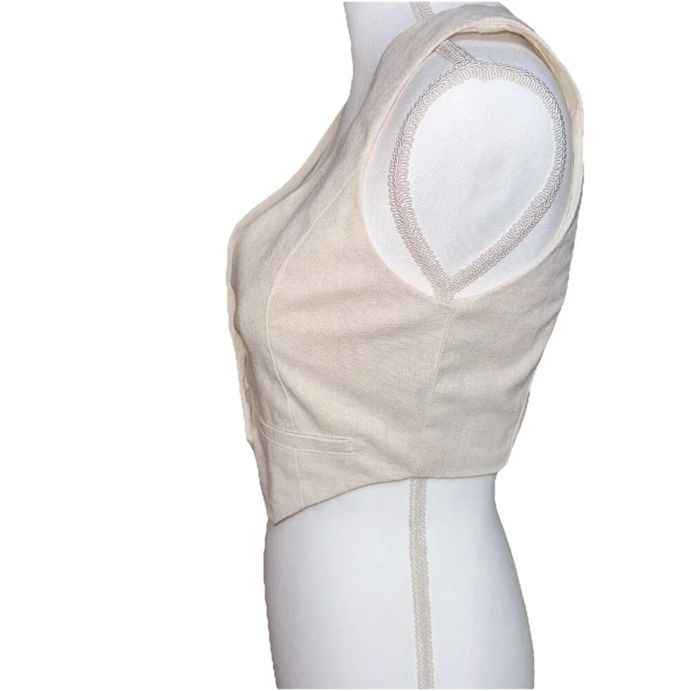 Windsor Linen Cotton Blend Vest Tan Beige Classic Womens Size XS - Picture 4 of 8